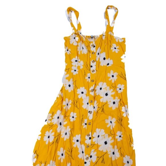 Madewell Button Front Midi Dress Ikat Floral Yellow Sundress Women’s Size 6 NWT - Picture 2 of 12